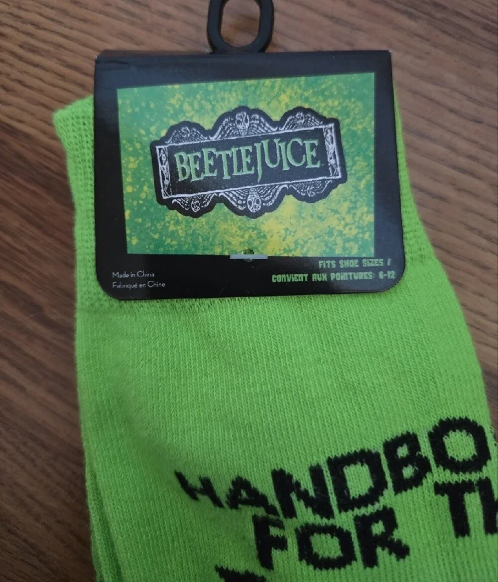 Neon Green Beetlejuice Crew Socks